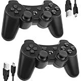 Lunriwis Wireless Controller für PS3, 2er Pack Wireless Controller für Play-Station 3 ，Wireless Double Shock 6 Achsen Bluetooth Joystick Rechargable Remote Gamepad Joystick mit 2 Ladekabel