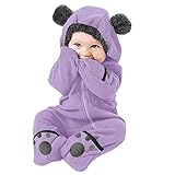 Meggsnle Overall Kinder Winter Praktischer Homewear Jumpsuit Outfits Woll-Anzug Schlafoveralls Baby-Bodysuit Walk Wolle Baby-Playsuit mit Fuß und Kapuze Hosenanzug Babyschlafanzug Ganzkörperanzug