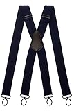 Olata Hosenträger Herren breit – Mehrzweck Hosenträger X-Form mit überkreuzten Riemen und Karabinerhaken – 4 cm. Marineblau (Schwarz Clips)