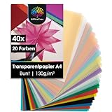 OfficeTree 40 x Transparentpapier Bunt A4 - Pergamentpapier Bunt 20 Farben inkl. Gold & Silber - Buntes Transparentpapier zum Basteln von Laternen