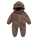 Neugeborenes Baby Mädchen Junge niedliche feste lange Ärmel Cartoon Ohr Fleece füßig mit Kapuze Reißverschluss Strampler warme Overall Outfits Kinder Schlafanzug Einteiler Mit (G-Braun, 6-9 Months)