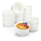 COM-FOUR® 12x Soufflé Förmchen - Creme Brulee Schälchen aus Keramik - Ofenfeste Förmchen - Dessertschale und Pastetenförmchen für z.B. Ragout Fin - je 200 ml - in weiß