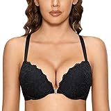 DOBREVA Damen Vorderverschluss BH mit Bügel Push Up Spitzen Neckholder BHS Racerback Tiefer Ausschnitt Gepolsterter Schwarz 90B