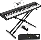 MUSTAR E Piano Digital Piano 88 Tasten, Keyboard mit halbgewichteten Tasten & Bluetooth, Portable Piano Set mit Sustain Pedal, Keyboardständer und Tragetasche, Schwarz