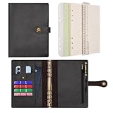 Wonderpool Ringbuch Notizbuch A5 Nachfüllbar Leder Tagebuch Organizer Binder Ordner mit Taschen Liniertes Papier Stift für Büro Schule Geschäft Reisen Planung Schreiben (Schwarz,A5)