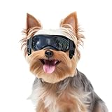 PETLESO Hunde-Sonnenbrille für kleine Rassen mit Anti-UV-Windschutz und Augenschutz, Haustier-Sonnenbrille mit verstellbaren Riemen für Autofahren/Aktivitäten im Freien – Schwarz