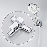 Badewannenarmatur Badewanne Wasserhahn Messing Wandmontage Einhand Wannenbatterie Badewannen Armatur Mit 3 Funktionen Handbrause Badewanne Mischbatterie Duscharmatur, Chrom