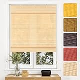 Victoria M. Bambus Raffrollo Sonnenschutz Sichtschutz Rollo Seitenzugrollo, für Fenster und Türen, Blickdicht, 80 x 130 cm, Natur