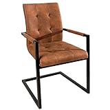 invicta INTERIOR riess-Ambiente.de Design Freischwinger Stuhl Oxford Vintage braun mit Armlehne Eisengestell | eleganter Esszimmerstuhl