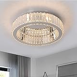 Vinilky 15 '' Chrom Deckenleuchte Kristall, Dimmbare Kristallleuchter moderne bündige LED Beleuchtung Kronleuchter für Wohnzimmer, Esszimmer, Schlafzimmer, Küche, Eingang, Flur