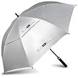 NINEMAX UV Schutz Golf Regenschirm Groß,Automatische öFfnen Golfschirm XL,Golfschirm Mit Doppellagiger Schirmstoff(Silber/Schwarz)