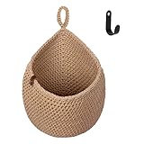 YTOPRO Hängekorb Obstkorb Hängend Korb 37x28.5cm Jutebeutel+1 Haken Jutetasche Korb geflochten Hängend Körbe Gemüsekorb Wandkorb Pflanzkorb Dekorativer Hängekörbchen für Küche M