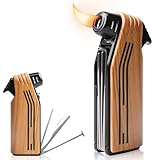 Pfeifenfeuerzeug mit Schrägflamme und Integriertem Pfeifenbesteck, Nachfüllbares Gasfeuerzeug mit Pfeifenstopfer für Tabak, Verkauft ohne Gas, Praktisches 3-in-1 Set