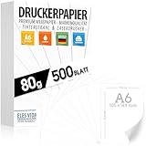Druckerpapier 80g weiß A6-500 Blatt – Blatt - PREMIUM PAPIER Reinweiß - Kopierpapier, Laserdrucker & Tintenstrahl für Uni, Fotografie, Präsentationen Ideal für Büro & Office - MADE IN GERMANY