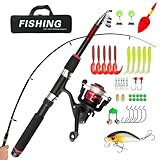 Angelset für Kinder, Kinder Angelset mit Angelrolle, Köder Set und Tragetasche,1.5m Kinderangel Starter Set für 3-10 Jahren,Kohlefaser Teleskop Angelrute und Angelschnurrolle Angel-Set komplett (Rot)