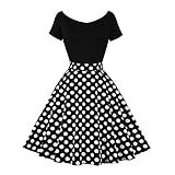 Rockabilly Kleider Damen Vintage Gepunktet Schulterfrei Kurzarm A-Linie Partykleid 50er Jahre Retro Schwingen Kleid Faltenrock Festliches Cocktailkleid Midi Abendkleid Elegant f?r Hochzeit Schwarz XXL