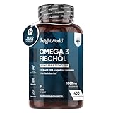 Omega 3-400 Kapseln 1+ Jahr Vorrat - 1000mg Fischöl pro Tag - Essentielle Omega 3 Fettsäuren mit EPA & DHA - Für Herz, Gehirn & Blutdruck (EFSA) - Natürliches Fisch Öl aus Sardellen - WeightWorld