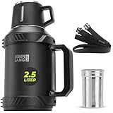 LEBENLANG Thermosflasche 2,5 Liter - 24h Heiß Inkl. Becher, Teesieb, Tragegurt I Trinkflasche Thermobecher 2 5 Liter Thermoskanne I Getränkeflasche Edelstahl Termoflaschen Isolierflasche Thermo Cup