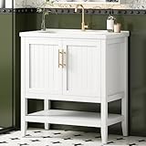 NADEUSAK Badmöbel Einzel Waschtisch mit Unterschrank 80x90cm mit Keramik-Waschbecken,weiß