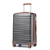 British Traveller Handgepäck Koffer Mittelgroß Reisekoffer Mittelgroß Hartschalenkoffer 64 * 43 * 26.5cm mit TSA-Schloss Koffer Trolleys ABS+PC Grau