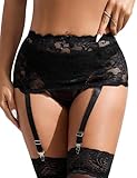 comeondear Schwarz Strapsgürtel Damen Sexy Spitzen Strumpfgürtel Strapsen Dessous Set Große Größen Strumpfhalter Hosenträgern Strumpfband mit 4 Strapsen Halter,Schwarz,M-L