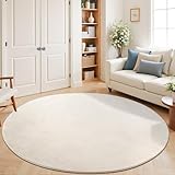 SHACOS Beige Teppich Rund 100 cm Fellteppich Kunstfell Teppich Flauschig Weicher Wohnzimmerteppich Waschbar Teppiche Anti-Rutsch-Rückseite, Felloptik, Für Fußbodenheizung geeignet