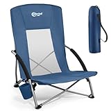 Portal Strandstuhl klappbar leicht Campingstuhl faltbar niedrig atmungsaktives Gewebe 150kg belastbar Faltstuhl tragbar mit Tragetasche Getränkhalter für Strand Garten Wandern
