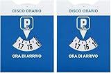 2 Stück - Parkscheibe Auto Maxi mit Schutzumschlag aus PVC - 15 x 12 cm - Wellness in Linea + Dokumentenhalter Auto aus blauem Kunststoff - Parkuhr italienische Parkscheibe für Auto und Motorrad