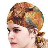 Upetstory Turban-Hut für Damen und Herren, bequem, verstellbar, Reinigungskappe mit Schweißband, Highland Cow 2, Einheitsgröße