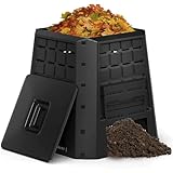 GOPLUS Komposter Garten, 380 L, Schnellkomposter aus PP, Thermokomposter mit Belüftung, Deckel & Tür, witterungsbeständiger Kompostierer, Composter Kompostierungsanlage für Organische Abfälle, Schwarz
