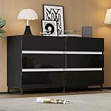 SUKY Wohnzimmer Sideboard,Hochglanz-Kommode, Wohnzimmerschrank mit 6 Schubladen,Schrank mit 3 Metallbeinen,Beistellschrank mit hervorragender Tragfähigkeit, 140 * 39.5 * 78.5cm (Schwarz)