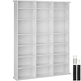 tectake 800860 CD DVD Blu-ray Regal Ständer, 18 flexibel einstellbare Zwischenböden, Medienregal aus Holz mit Kippschutz, 105,5 x 19 x 136,5 cm (Weiß)