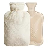 Wärmflasche mit Weichem Bezug | Auslaufsicher 2L Hot Water Bottle Wärmeflasche | Naturkautschuk + Bettflasche Flauschig | Geschenke für Männer Frauen