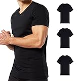 Irge - Intime-T-Shirts für Herren, Baumwolle, V-Ausschnitt, 3er-Pack, Baumwolle, kurzärmelig, weißes und buntes T-Shirt, Schwarz, Large