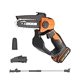 WORX Akku Mini Kettensäge 18V(MAX 20V) WG324E.1, PowerShare, 12 cm Führungsschiene, vibrationsarm, leicht und tragbar, Verlängerungsstange, 1 Akku und 1 Ladegerät im Lieferumfang enthalten