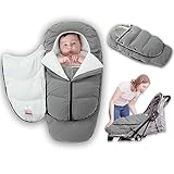 FYIYI Kinderwagen-Schlafsack Doppelt verdickter, Warmer Baby-Fußsack Winddichtes und wasserfestes Material mit Kinderwagen-Befestigungsriemen Geeignet für die meisten Kinderwagen (Grau)