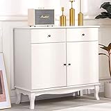 SogesHome Buffets Sideboard Beistellschrank Kommode Weiß aus MDF mit 2 Schubladen Regalen und 2 Türen, 90 cm x 39 cm