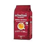 Schwiizer Schüümli Intenso, Arabica/Robusta Kaffeebohnen, charaktervoll-intensiv, ideal für Vollautomaten, Stärke 4/5, mittlere Röstung, Rainforest Alliance, 1kg