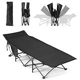 Flycoop Camping Bett Feldbett Klappbar Camping Liege 1 Person Klappliege Faltbar 71cm Feldbett XXL Camping Bed Reisebett Erwachsene für Garten Innen Outdoor Camping (schwarz)