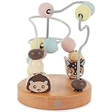 Bieco kleine motorikschleife Baby 1 Jahr Motorikschleife | Rosa | Motorikspielzeug ab 1 Jahr | Niedliches Labyrinth Spiel in Waldtier Design Motorikspielzeug Baby in Pastel Farben Holzspielzeug Baby