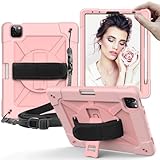 PREDCFVY Tablet-Hülle Tablet-PC-Hülle kompatibel mit iPad Air 4. Generation 10,9 Zoll 2020, robuste, stoßfeste Ganzkörper-Schutzhülle Handschlaufe und Ständer, Stifthalter(Rosegold)