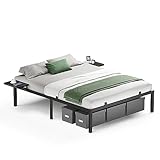 VASAGLE Bett 160x200 cm, Doppelbettgestell aus Metall mit Aufbewahrungsregalen, Modern Jugendbett, Gästebett, einfache Montage, klassikschwarz RMB095B01