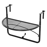 Outsunny Balkonhängetisch Hängetisch Gartentisch höhenverstellbar halbrund Ø30 cm Terrasse Metall Weiß L60 x B45 x H50 cm