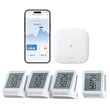 X-Sense WLAN Hygrometer Thermometer Innen mit LCD-Display, Temperatur- und Luftfeuchtigkeitsüberwachung per App, Smiley-Indikator, kompatibel mit Alexa, 4 Sensoren und Basisstation SBS50, STH0A41