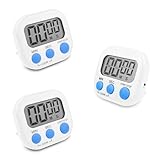 Fousenuk 3 Stück Eieruhr Weiß, Timer Digital, Küchentimer Küche, Kurzzeitwecker Magnetisch, Stoppuhr mit Einklappbarer Ständer, Timer mit Großem LCD-Display für Kochen Backen Sport Studieren