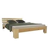 Homestyle4u 1838, Holzbett 160x200 cm Natur Doppelbett mit Lattenrost aus Kiefer Massivholz