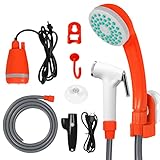 LZQ Campingdusche mit Pumpe Camping Dusche Outdoor mit Handbrause 2000mAh Wiederaufladbarer Lithium-Akku USB-Ladekabel, Mobile Campingdusche für Reisen Strand Camping Garten Autowäsche