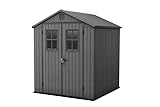 Keter Darwin 6x6 Gerätehaus in Grau – Wartungsfrei, Wetterfest mit Holzoptik, 3,4 m², Abschließbare Doppeltür & Bodenplatte