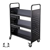 Zeitungsständer Bücherwagen Bibliothekswagen mit einseitigen W-förmigen schrägen Regalen in Schwarz Rollender Bücherwagen Weiß for die Schule(Black)