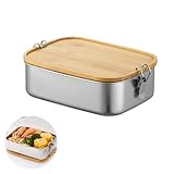 Light feather Bento Lunchbox Edelstahl 850ml Brotdose Edelstahl Mit Holzdeckel Brotdose Edelstahl Auslaufsicher Bento Lunchbox Für Erwachsene Für Schule, Arbeit, Picknick, Wandern (1 Stück)